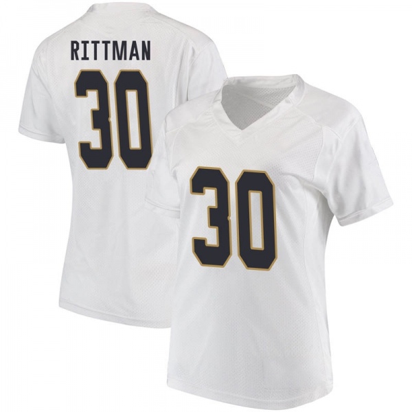 Jake Rittman Notre Dame Fighting Irish NCAA Women's #30 White Game College Stitched Football Jersey URE2055NG
